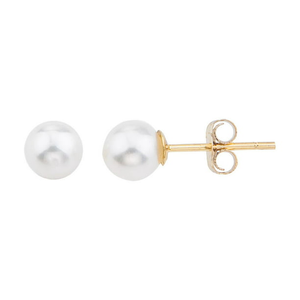 14K Yellow Gold 6mm AAA Quality Freshwater Cultured Pearl Stud Earrings 